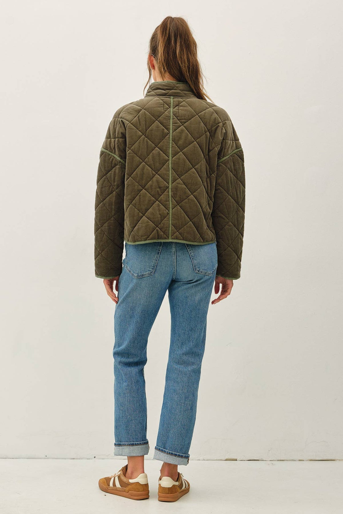 CORDUROY QUILTING CROPPED JACKET : GOLDEN BROWN / L