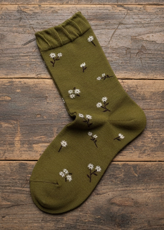 Ditsy Socks-Olive