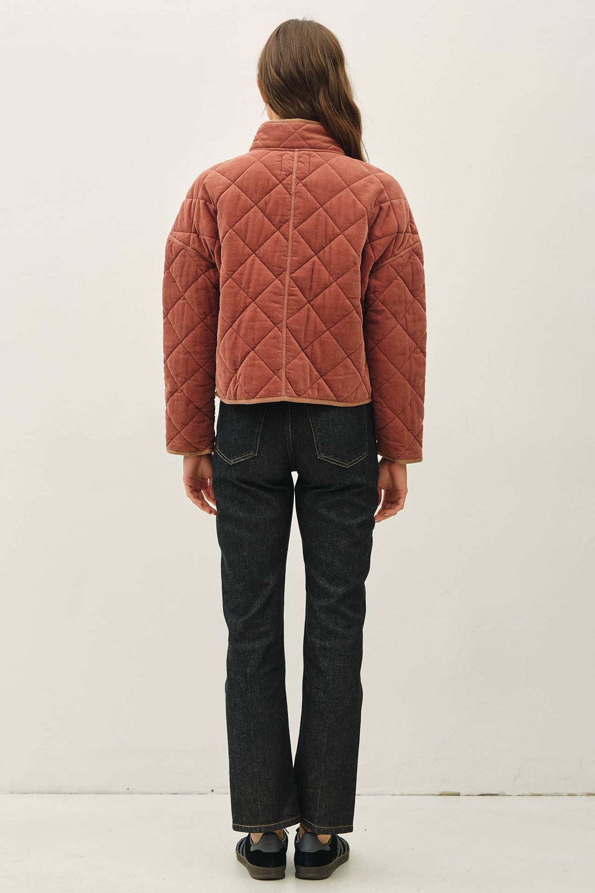 CORDUROY QUILTING CROPPED JACKET : GOLDEN BROWN / L