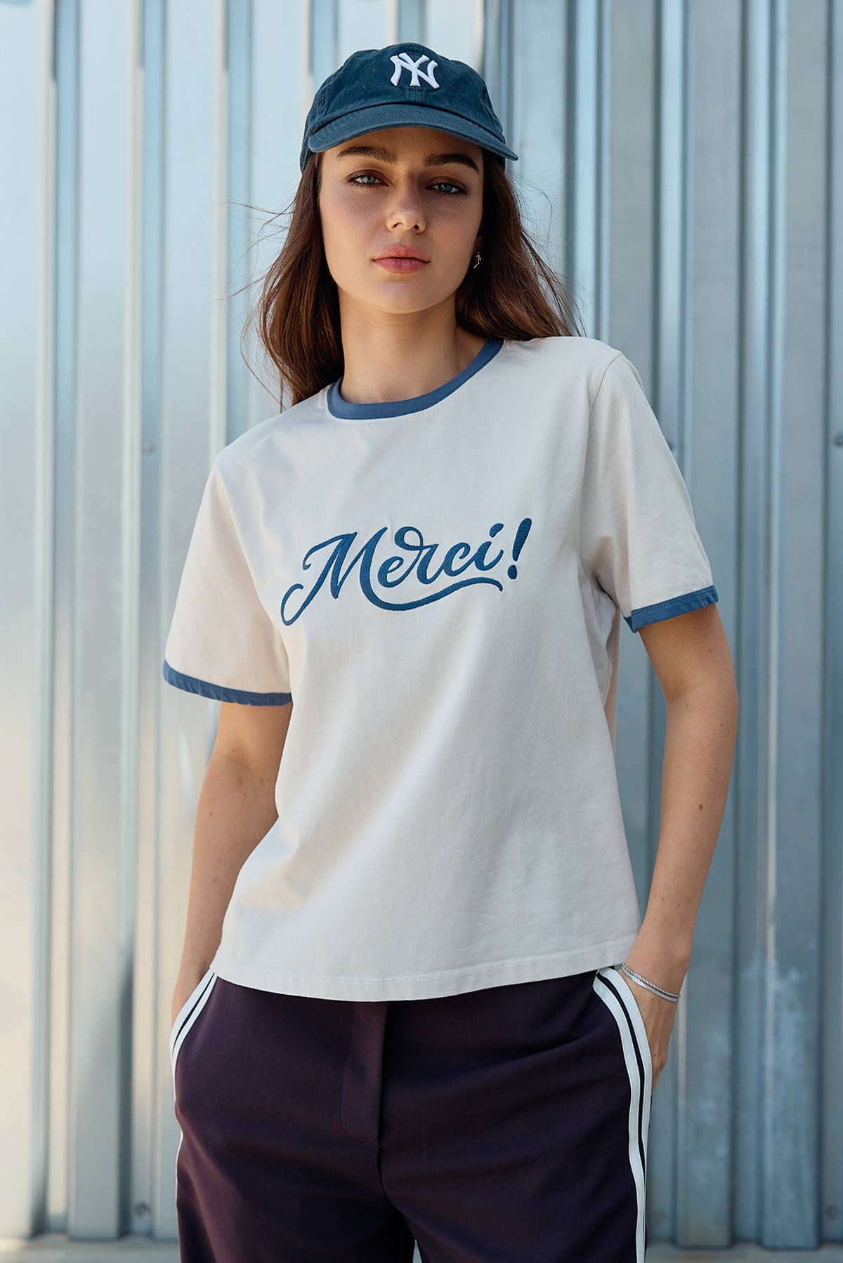 Merci Embroidered Contrast Trim Tee