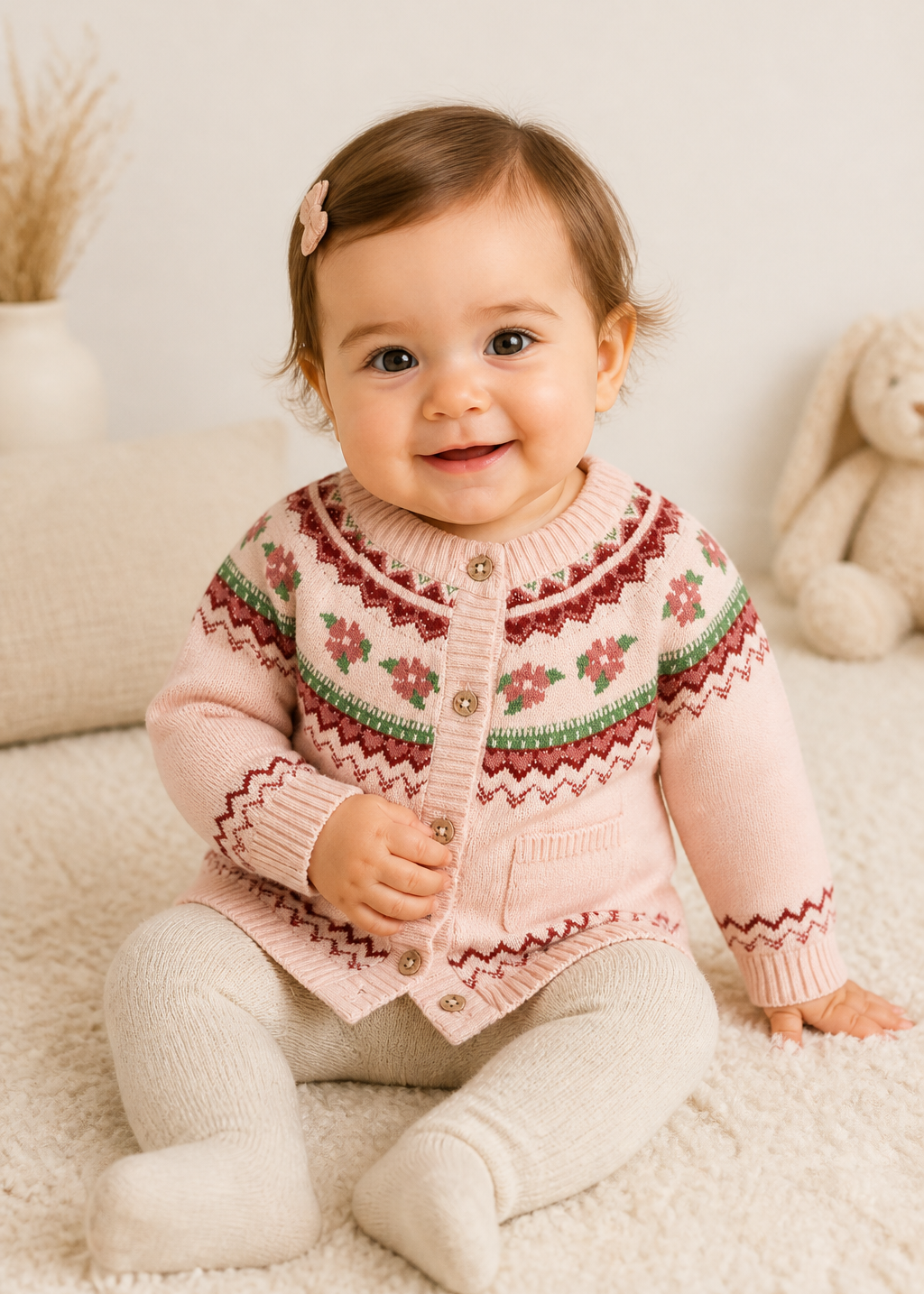 Lily Floral Fair Isle Knit Baby Cardigan