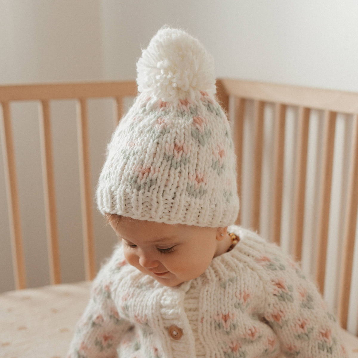 Bitty Blooms White Beanie Hat Baby & Kids: Medium (6-24 months)