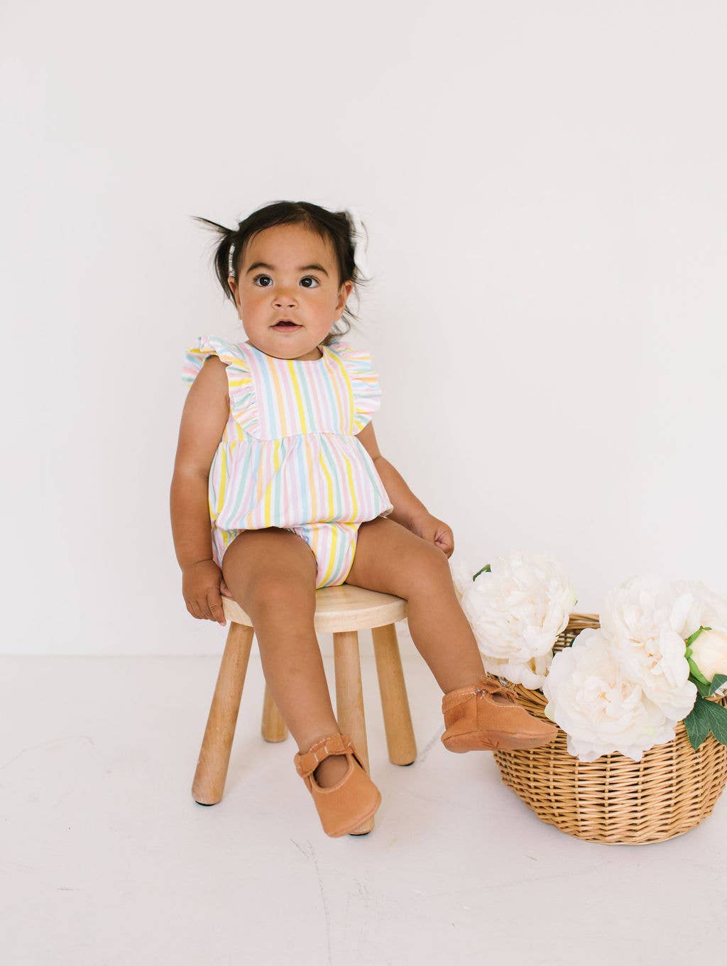 Amelia Romper in Pastel Stripe