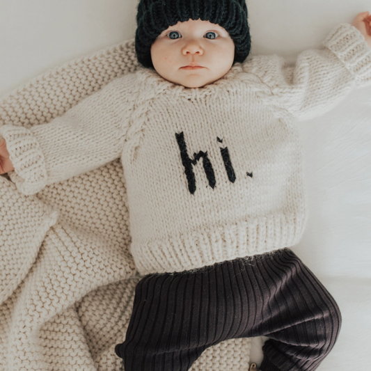 "Hi" Crew Neck Baby Sweater