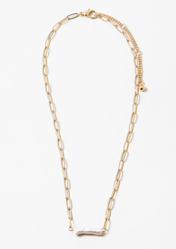 Pearl Bar Paper Clip Chain Necklace