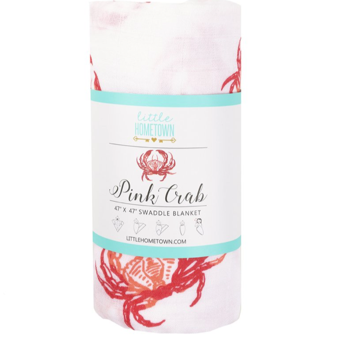 Pink Crab Muslin Swaddle Blanket